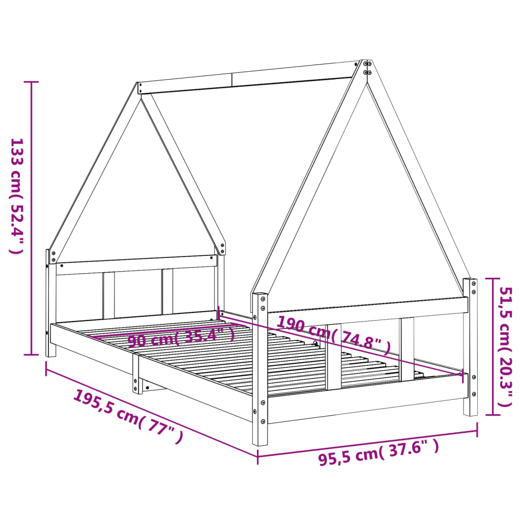 vidaXL Rama łóżka dziecięcego, czarna, 90x190 cm, drewno sosnowe