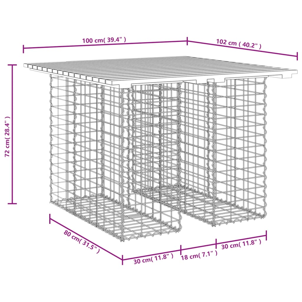 vidaXL Stół ogrodowy gabionowy 100x102x72 cm Drewno lite Douglas