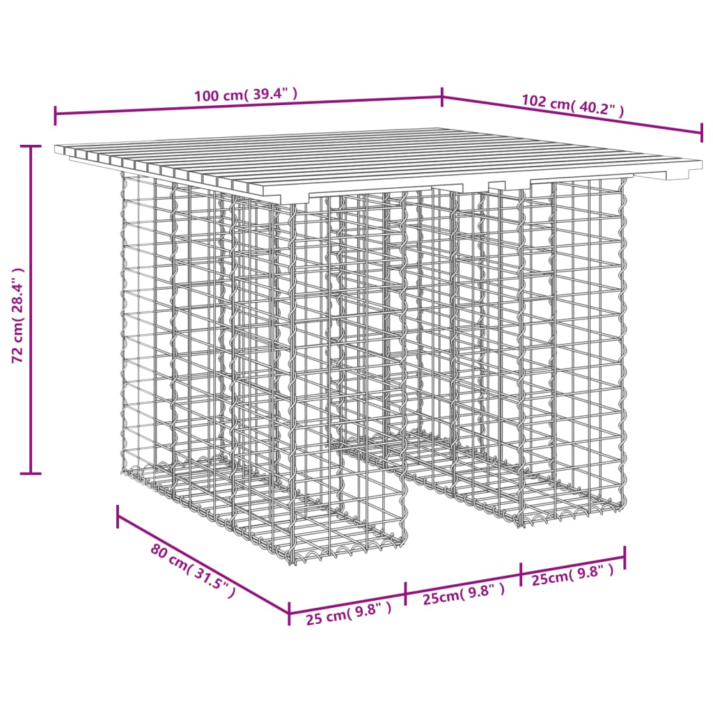 vidaXL Stół ogrodowy gabionowy 100x102x72 cm Drewno lite Douglas