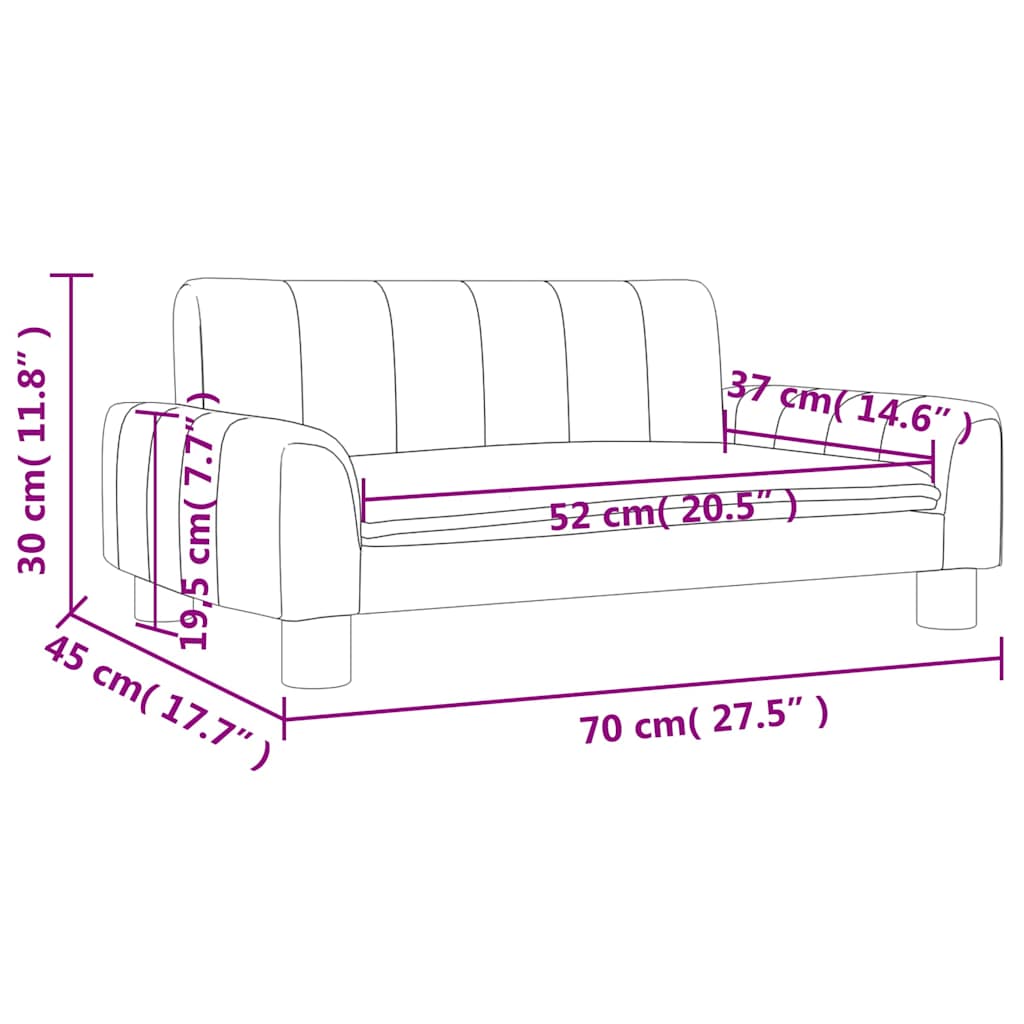 vidaXL Sofa dla dzieci, jasnoszara, 70x45x30 cm, obita tkaniną
