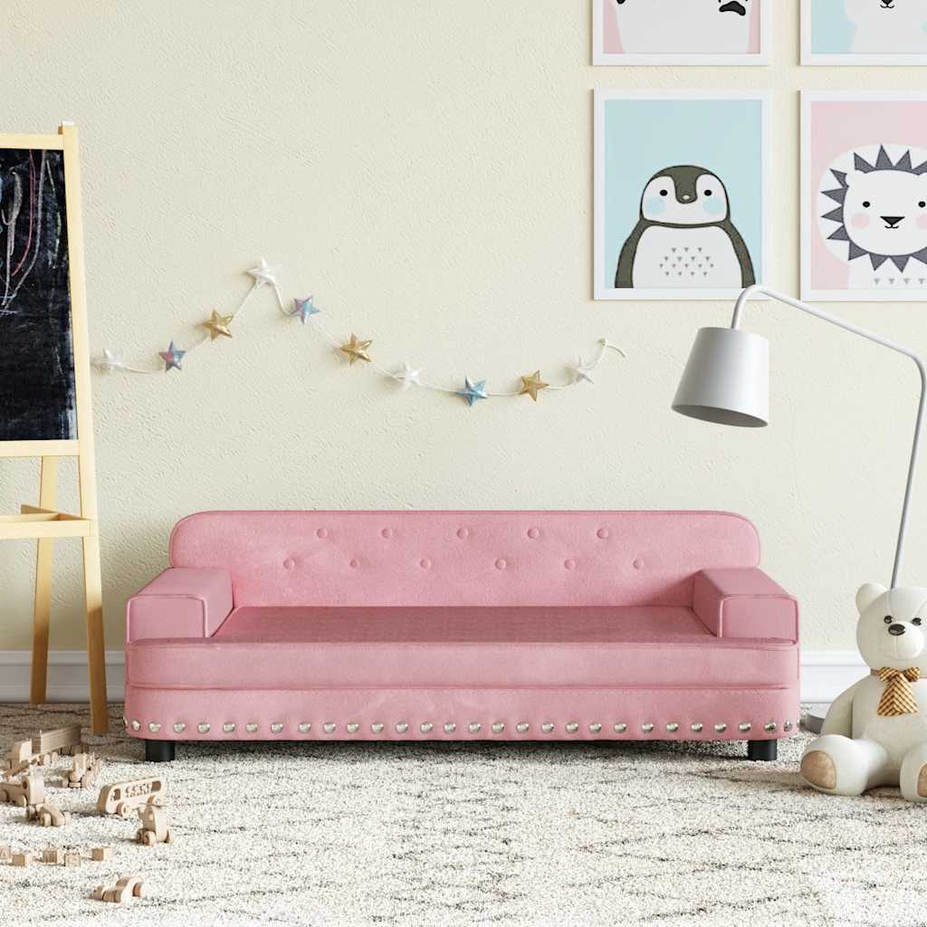 vidaXL Sofa dla dzieci, różowa, 90x53x30 cm, aksamit