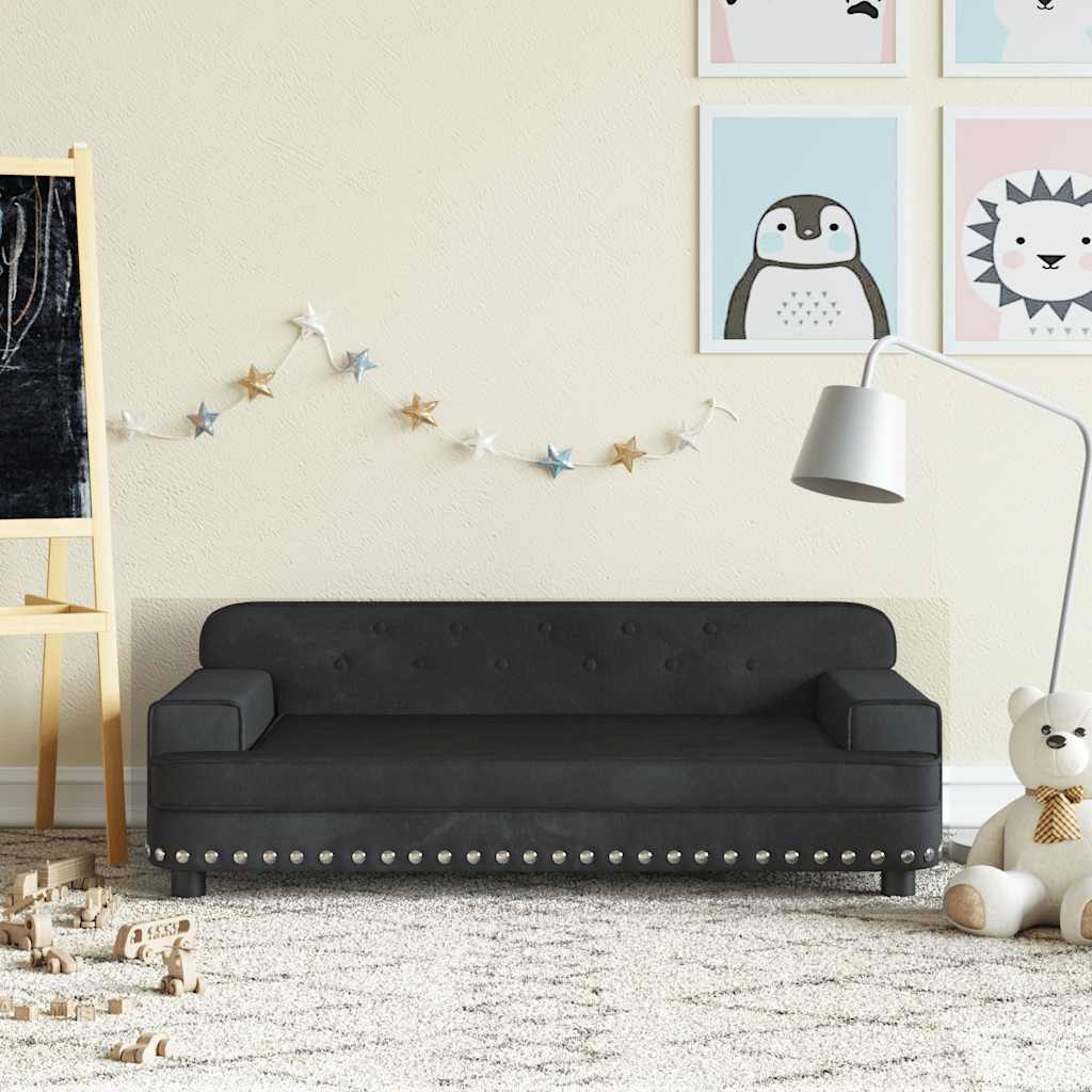 vidaXL Sofa dla dzieci, czarna, 90x53x30 cm, aksamit