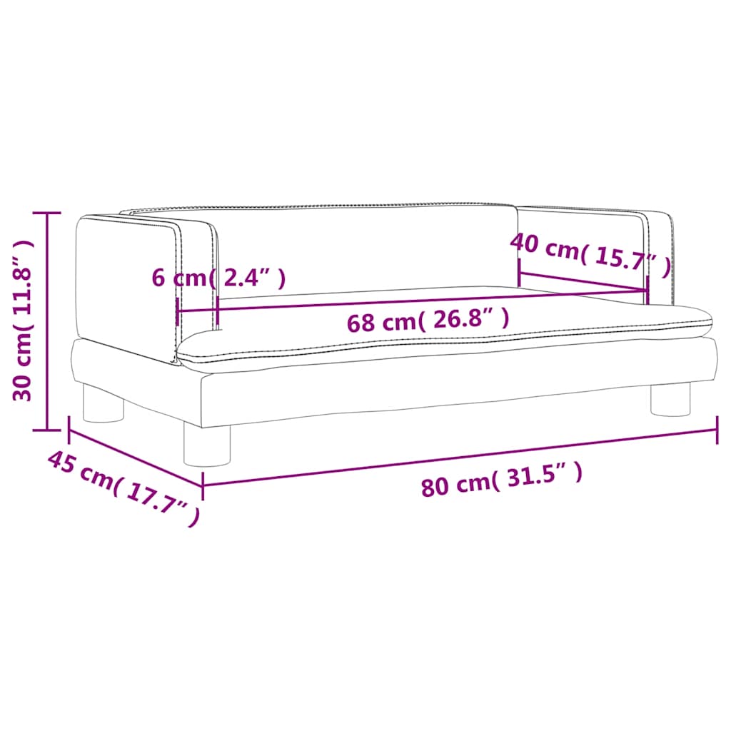 vidaXL Sofa dla dzieci, brązowa, 80x45x30 cm, aksamit