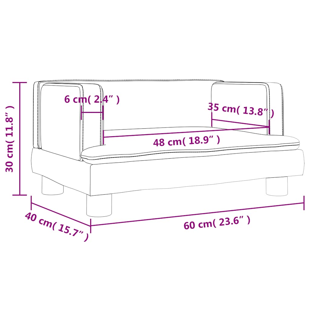vidaXL Sofa dla dzieci, jasnoszara, 60x40x30 cm, aksamit