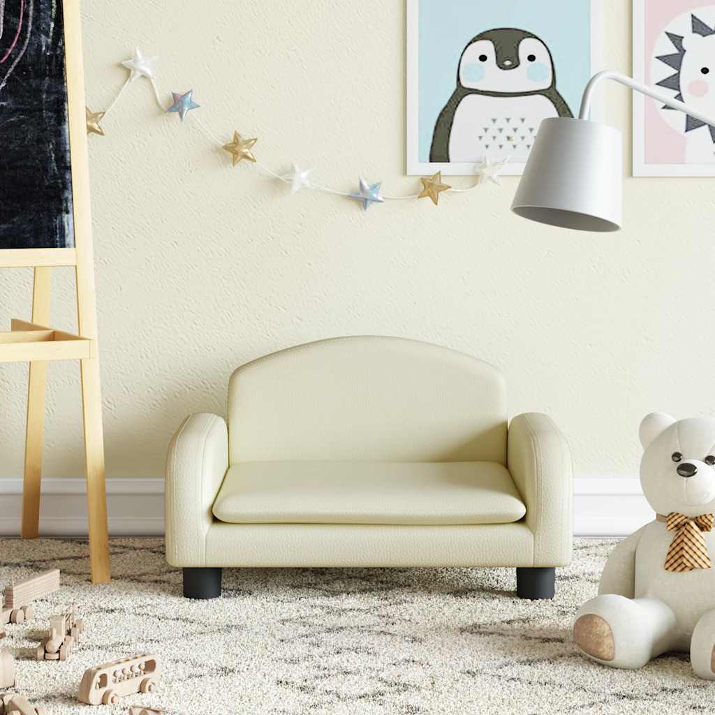 vidaXL Sofa dla dzieci, kremowa, 50x40x30 cm, sztuczna skóra