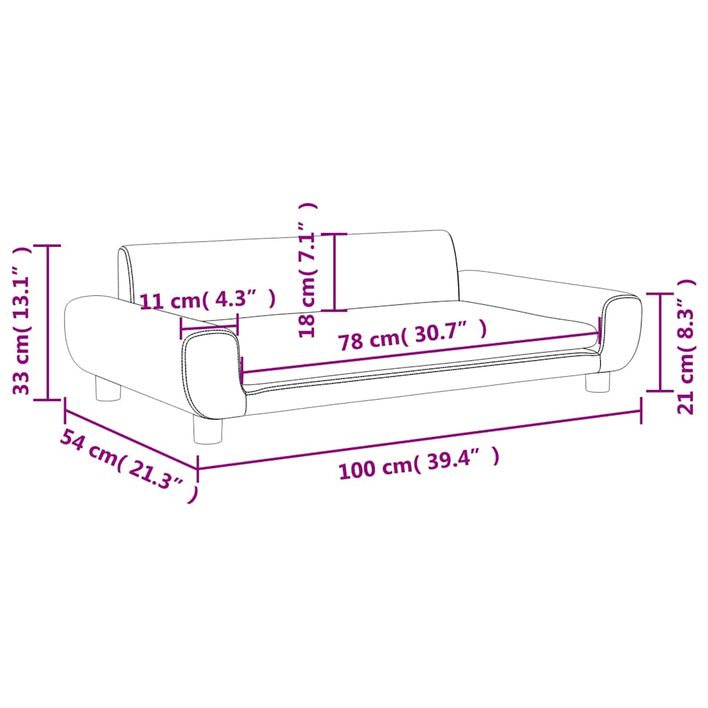 vidaXL Sofa dla dzieci, niebieska, 100x54x33 cm, aksamit