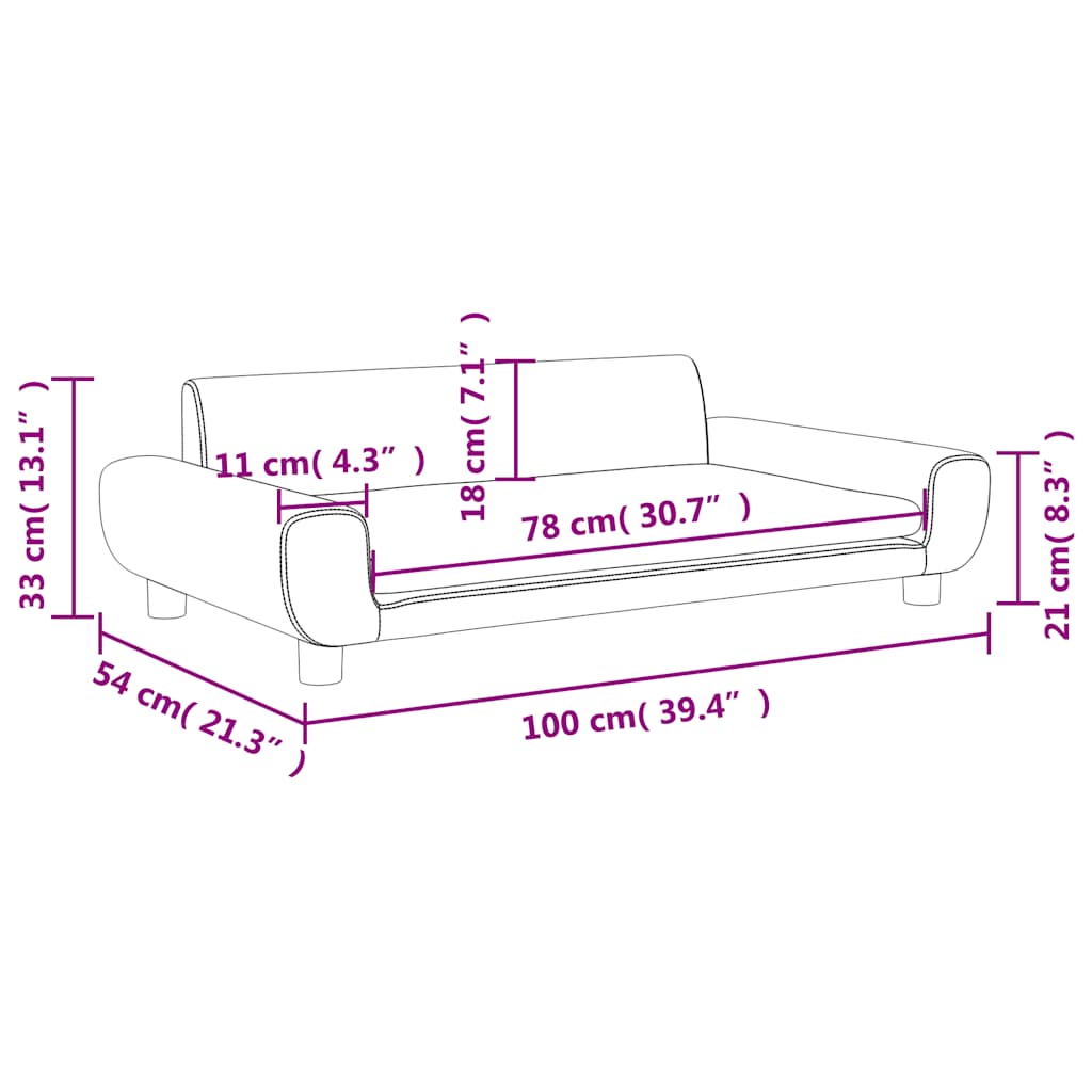 vidaXL Sofa dla dzieci, jasnoszara, 100x54x33 cm, aksamit