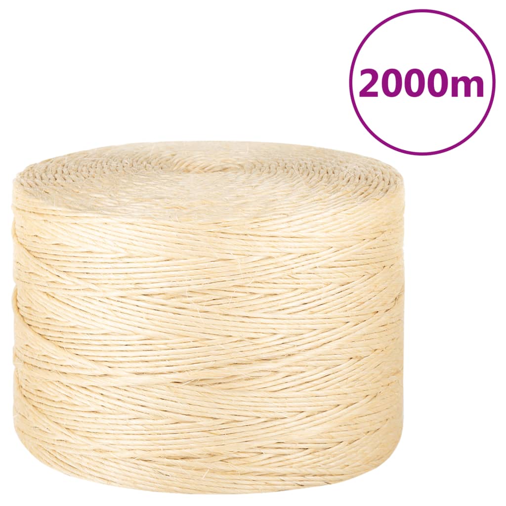 vidaXL Sznur, sizal 100%, 3 mm, 2000 m