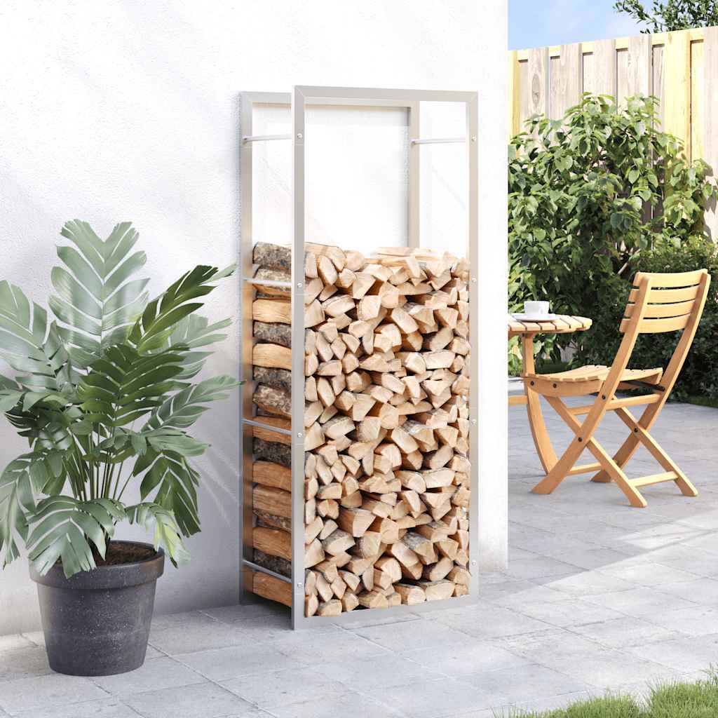vidaXL Stojak na drewno opałowe, 50x28x132 cm, stal nierdzewna