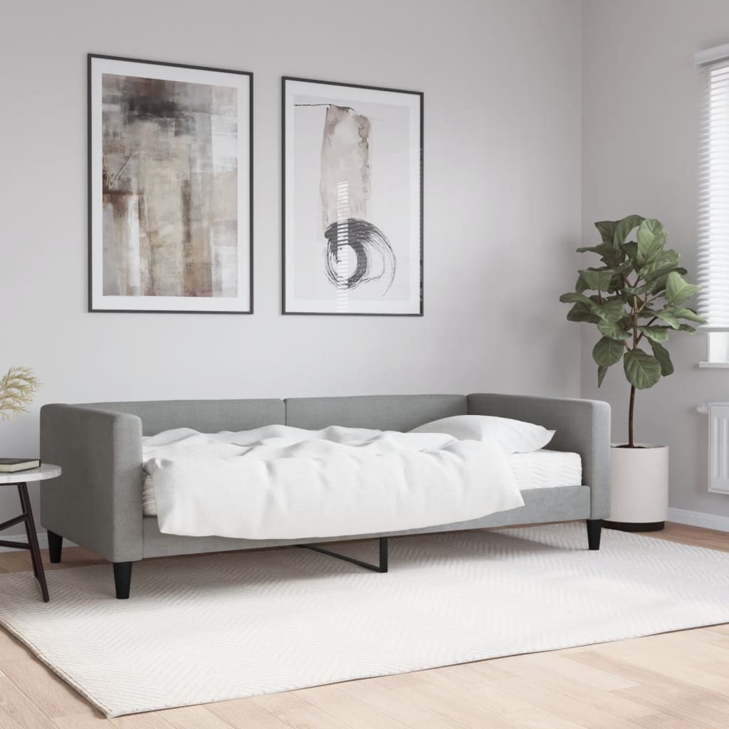 vidaXL Sofa z materacem do spania, jasnoszara, 90x200 cm, tkanina