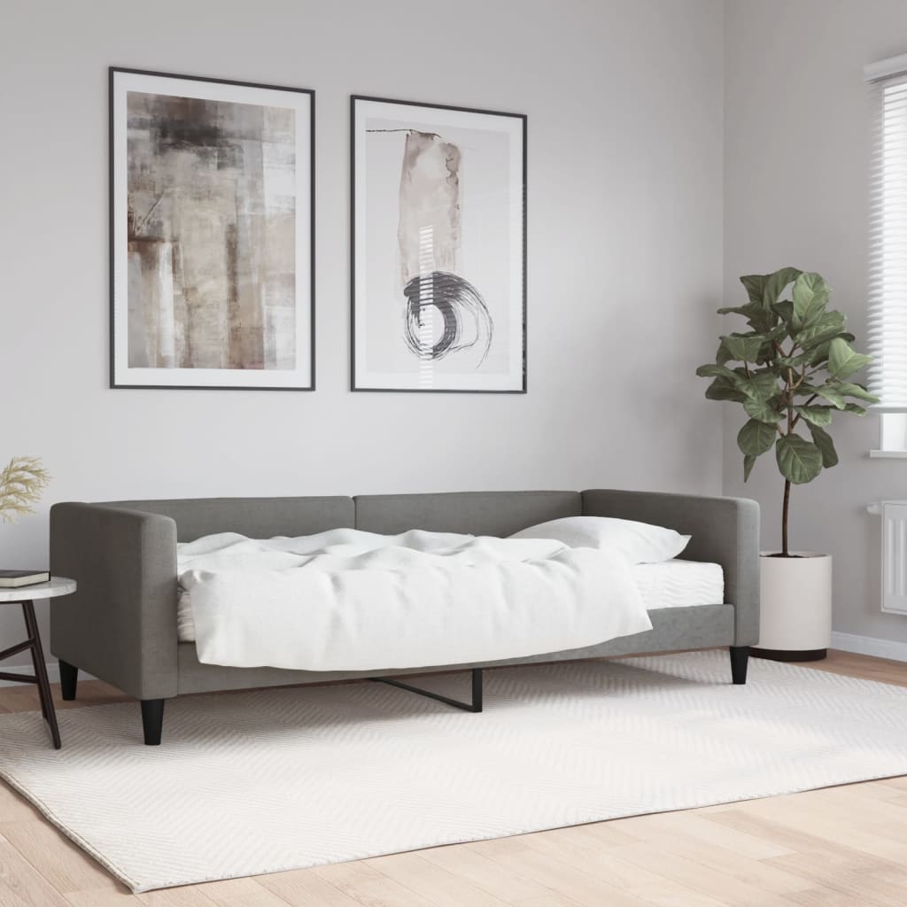 vidaXL Sofa z materacem do spania, ciemnoszara, 90x200 cm, tkanina
