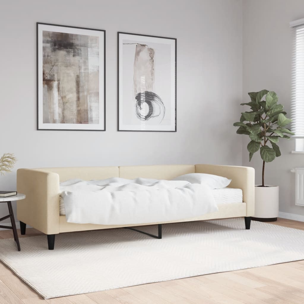 vidaXL Sofa z materacem do spania, kremowa, 90x200 cm, tkanina
