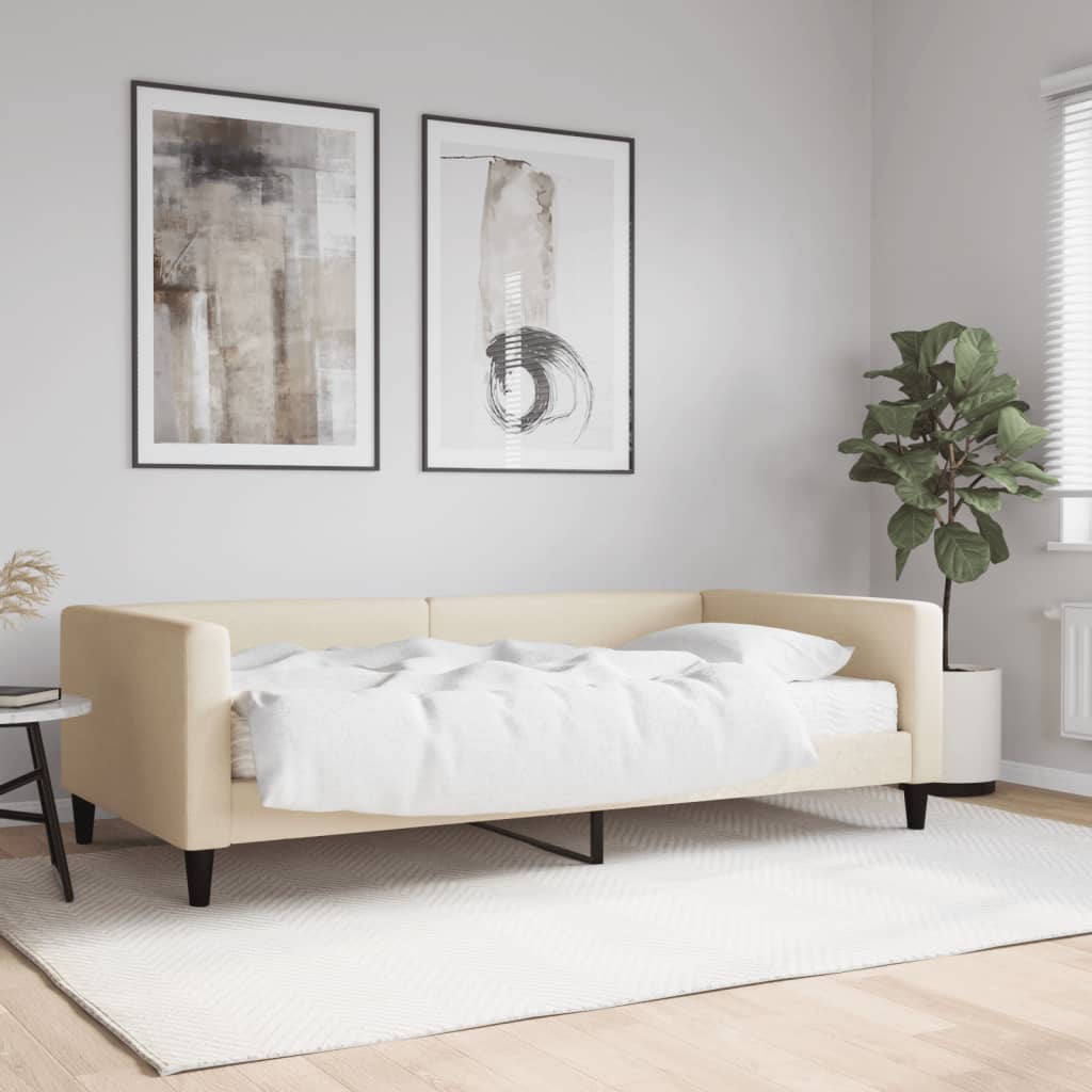 vidaXL Sofa z materacem do spania, kremowa, 100x200 cm, tkanina