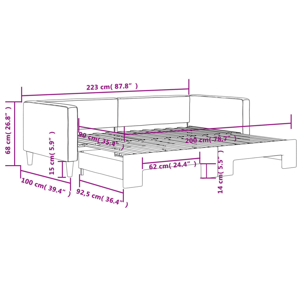 vidaXL Sofa rozsuwana, jasnoszara, 90x200 cm, tkanina