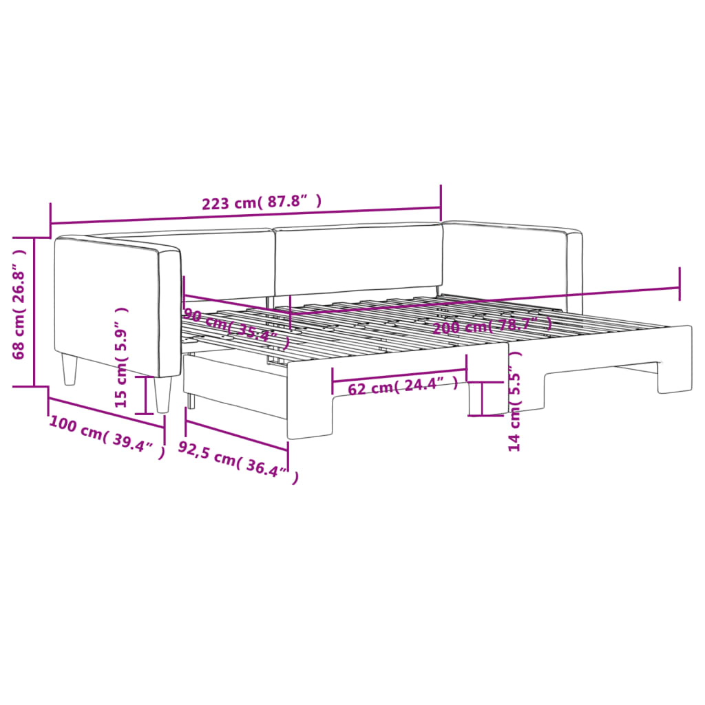 vidaXL Sofa rozsuwana, czarna, 90x200 cm, tkanina