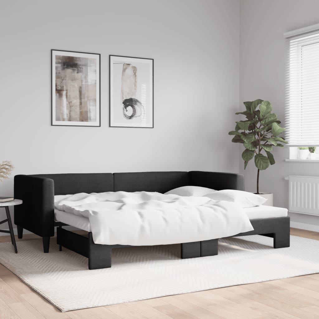 vidaXL Sofa rozsuwana, czarna, 90x200 cm, tkanina