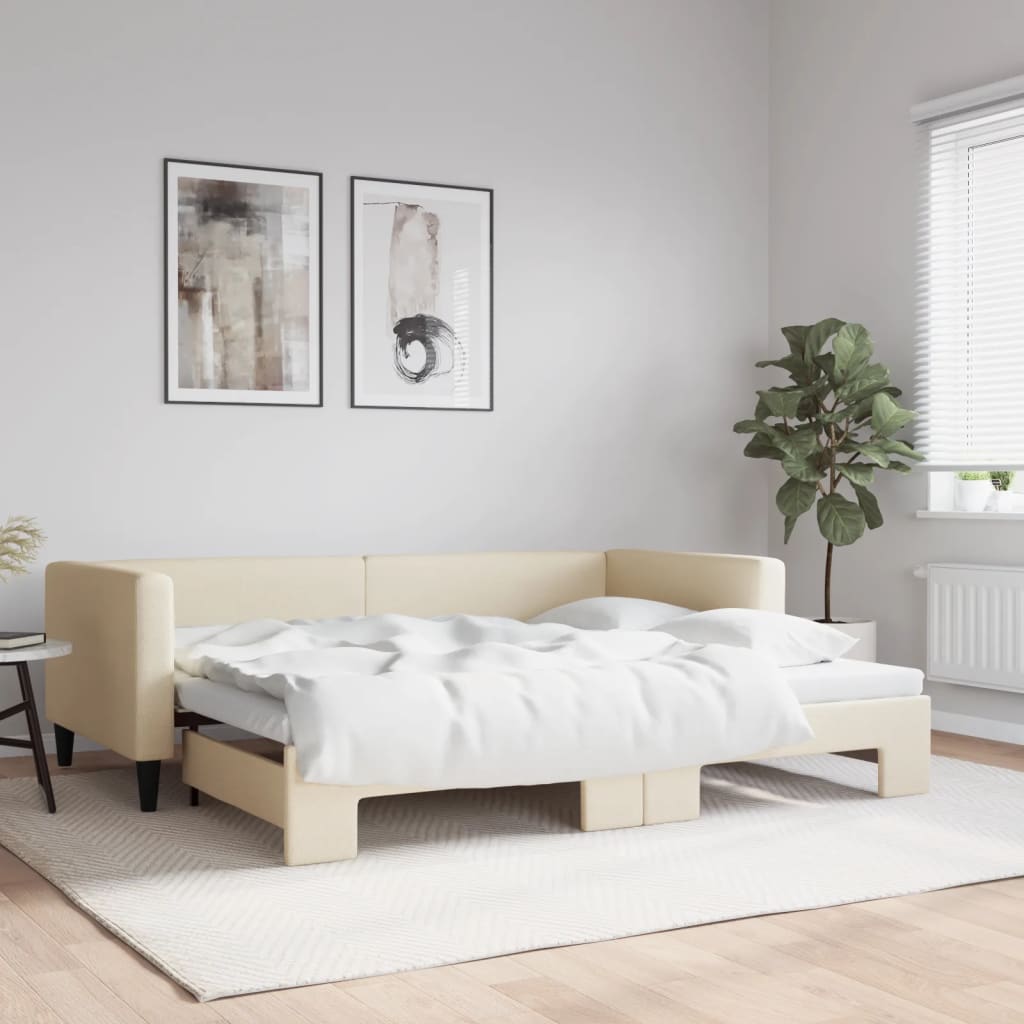 vidaXL Sofa rozsuwana, kremowa, 90x200 cm, tkanina