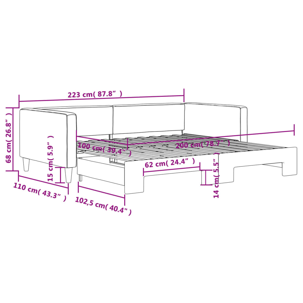 vidaXL Sofa rozsuwana, jasnoszara, 100x200 cm, tkanina