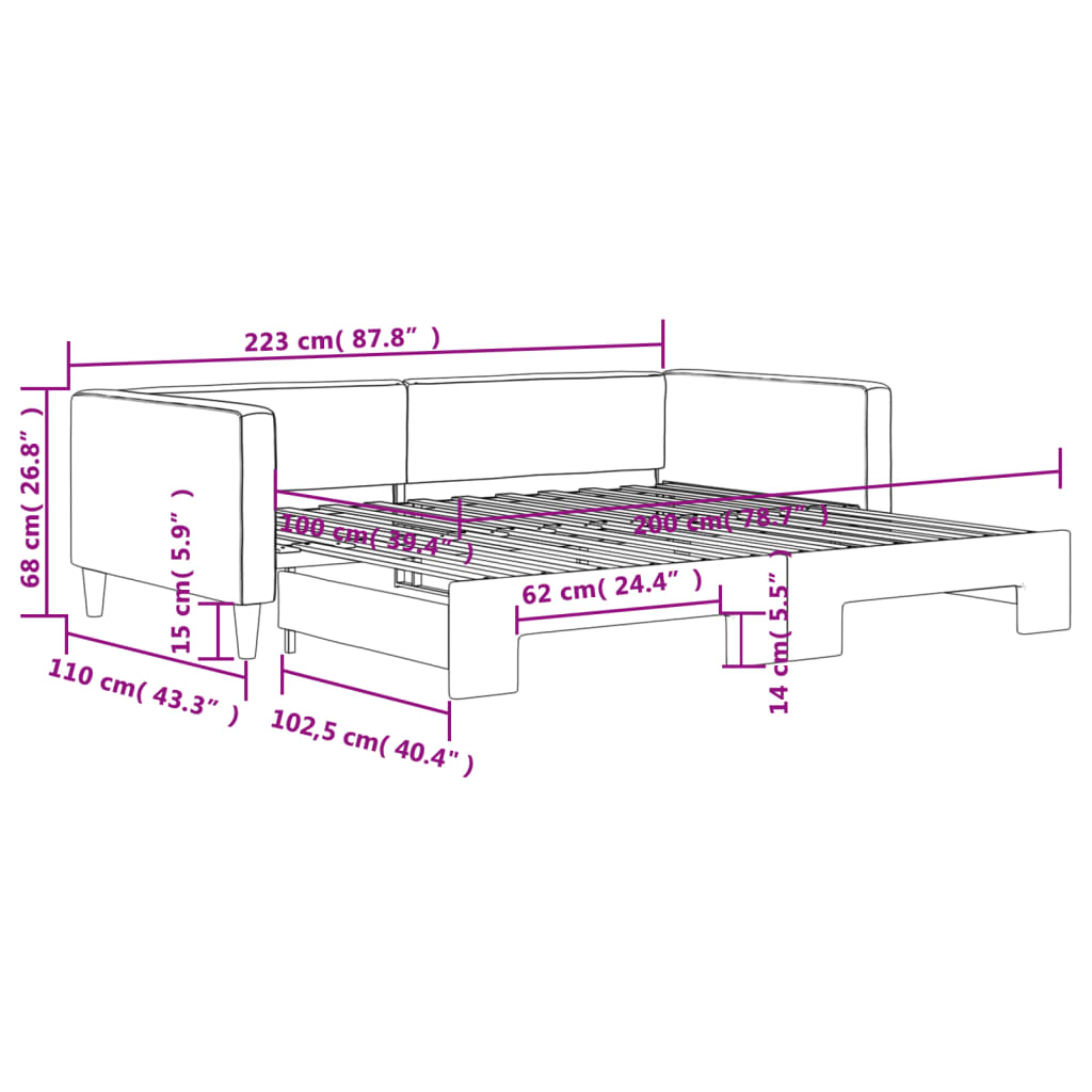 vidaXL Sofa rozsuwana, czarna, 100x200 cm, tkanina