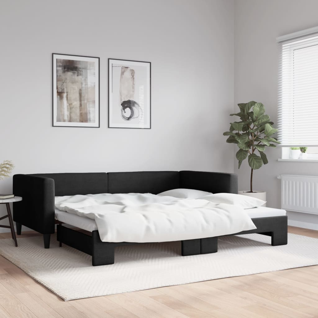vidaXL Sofa rozsuwana, czarna, 100x200 cm, tkanina