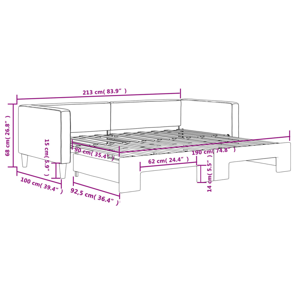 vidaXL Sofa rozsuwana, czarna, 90x190 cm, tkanina