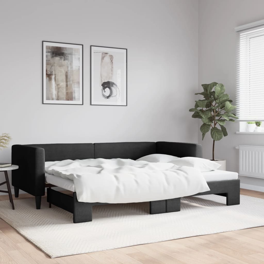 vidaXL Sofa rozsuwana, czarna, 90x190 cm, tkanina