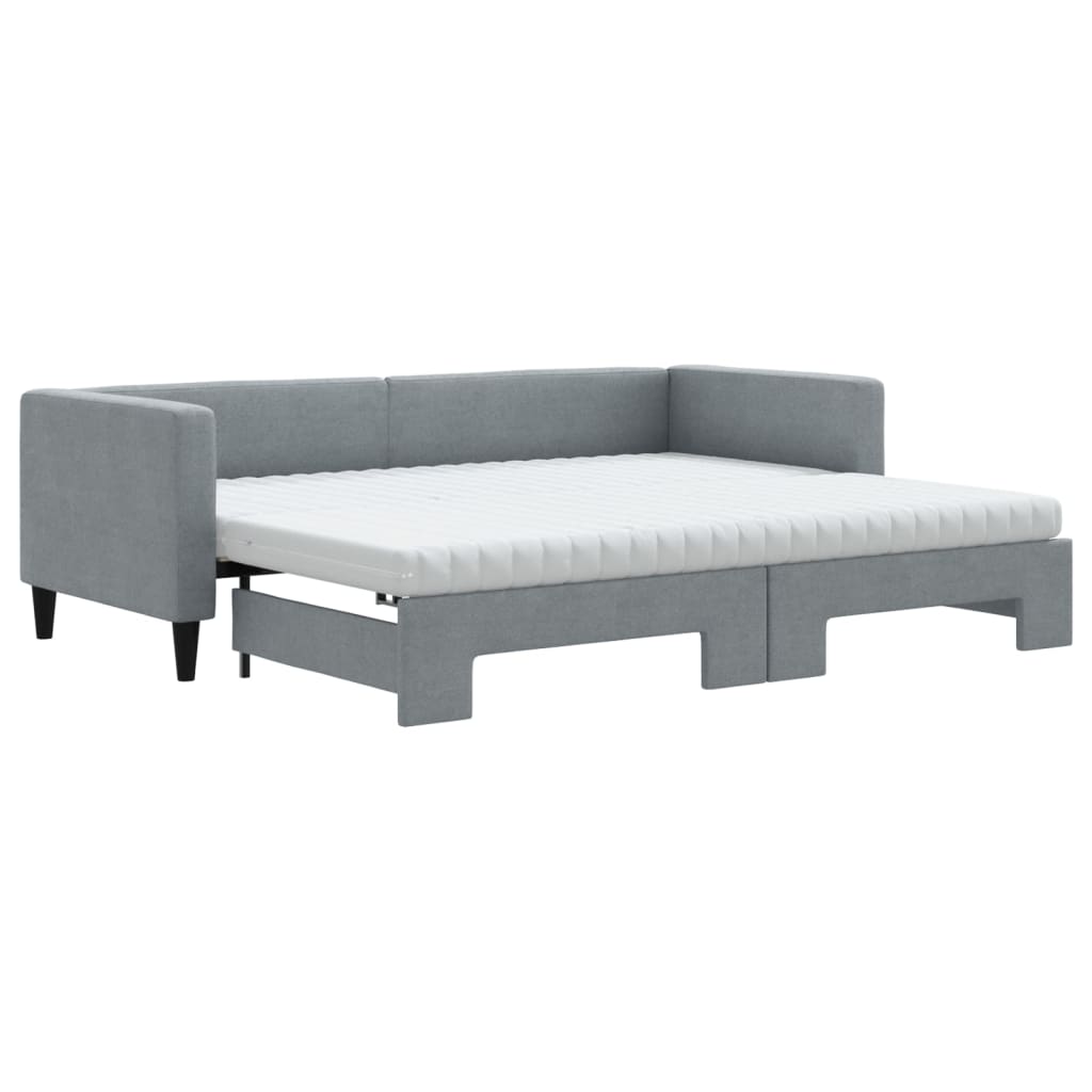 vidaXL Sofa rozsuwana z materacami, jasnoszara, 80x200 cm, tkanina