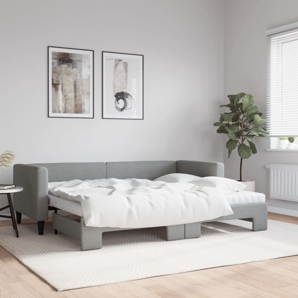 vidaXL Sofa rozsuwana z materacami, jasnoszara, 80x200 cm, tkanina