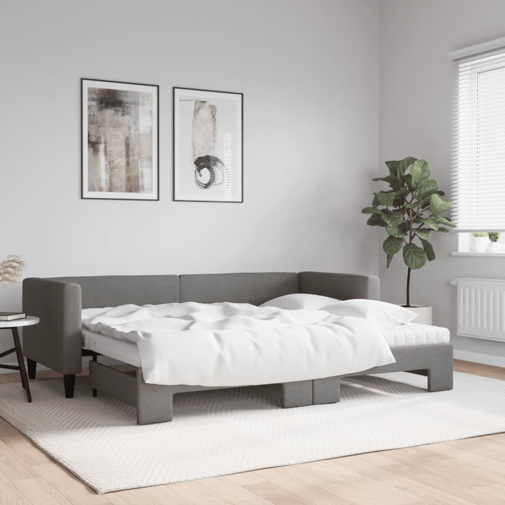 vidaXL Sofa rozsuwana z materacami, ciemnoszara, 80x200 cm, tkanina