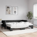 vidaXL Sofa rozsuwana z materacami, czarna, 80x200 cm, tkanina