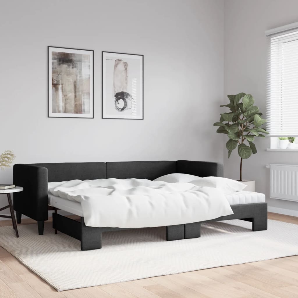 vidaXL Sofa rozsuwana z materacami, czarna, 80x200 cm, tkanina