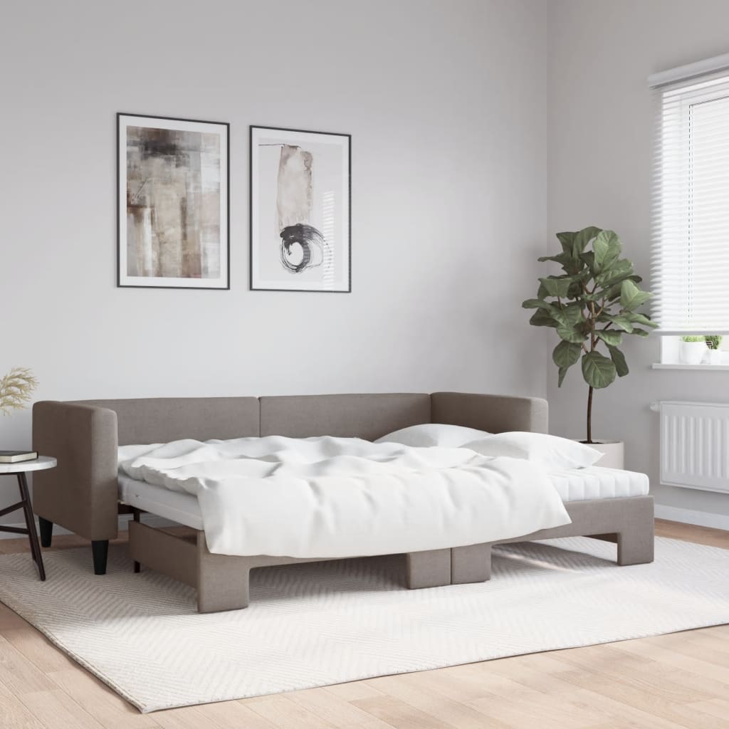 vidaXL Sofa rozsuwana z materacami, kolor taupe, 80x200 cm, tkanina