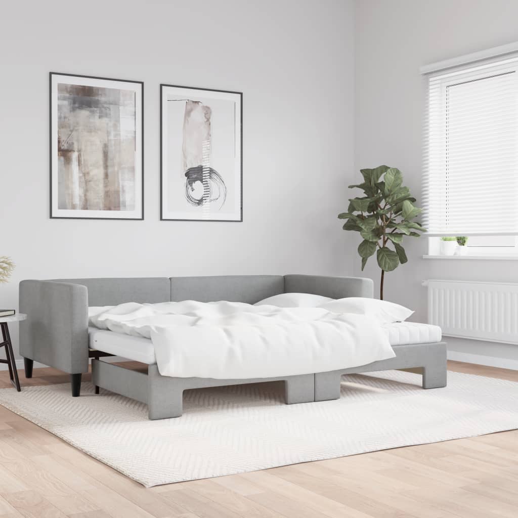 vidaXL Sofa rozsuwana z materacami, jasnoszara, 90x200 cm, tkanina