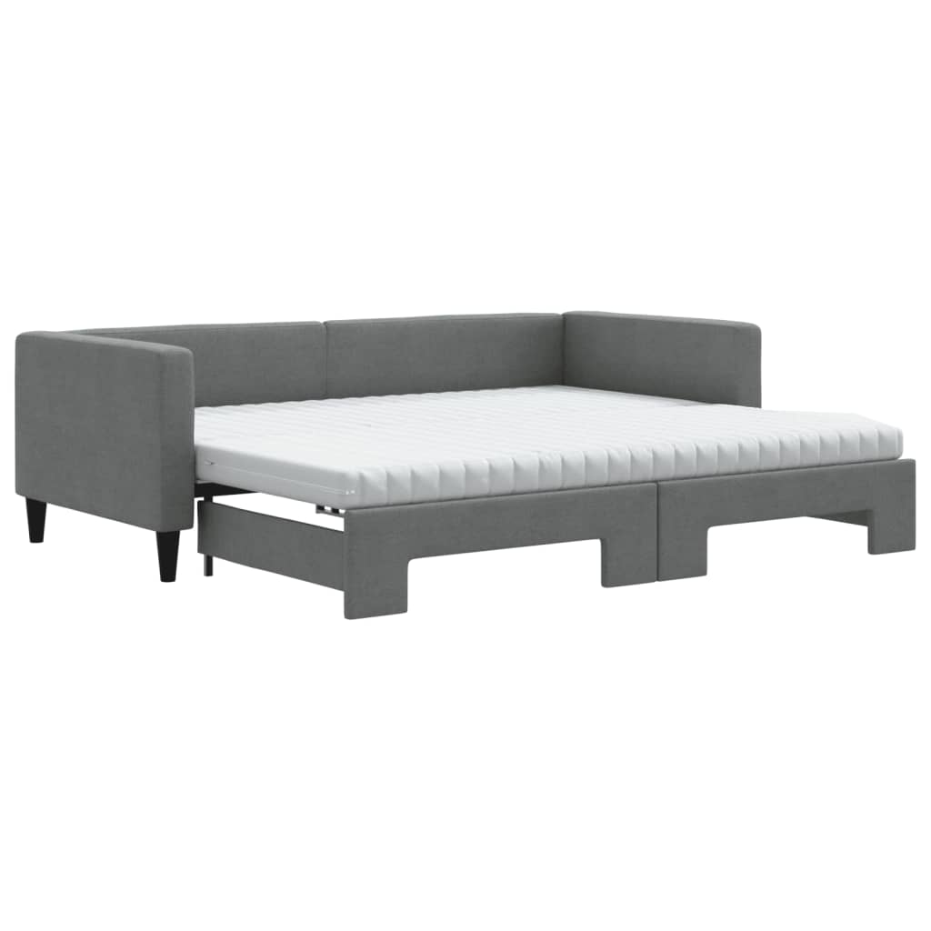 vidaXL Sofa rozsuwana z materacami, ciemnoszara, 90x200 cm, tkanina
