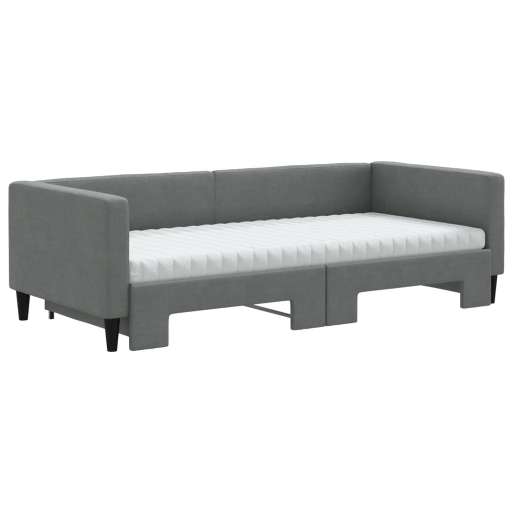 vidaXL Sofa rozsuwana z materacami, ciemnoszara, 90x200 cm, tkanina