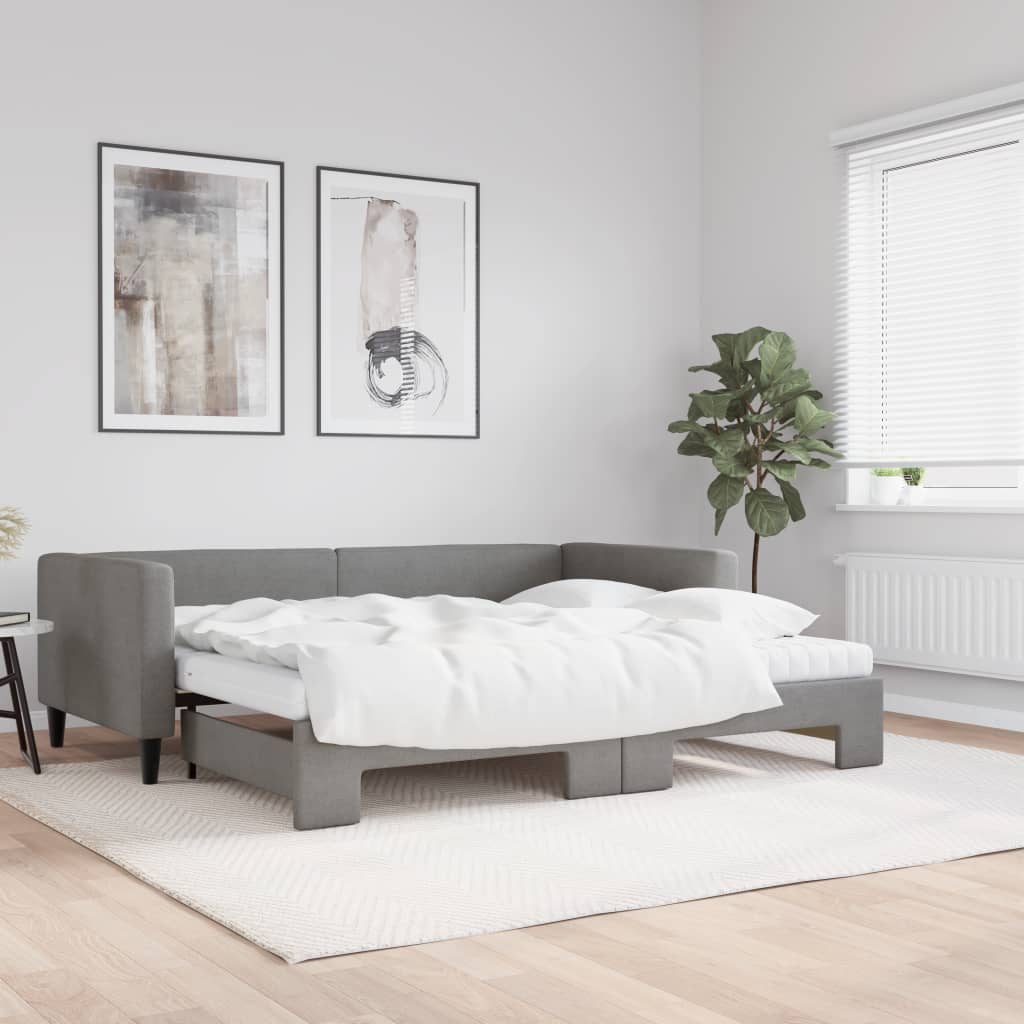 vidaXL Sofa rozsuwana z materacami, ciemnoszara, 90x200 cm, tkanina