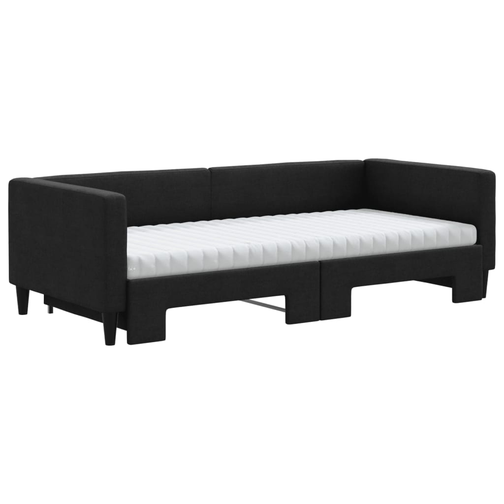 vidaXL Sofa rozsuwana z materacami, czarna, 90x200 cm, tkanina