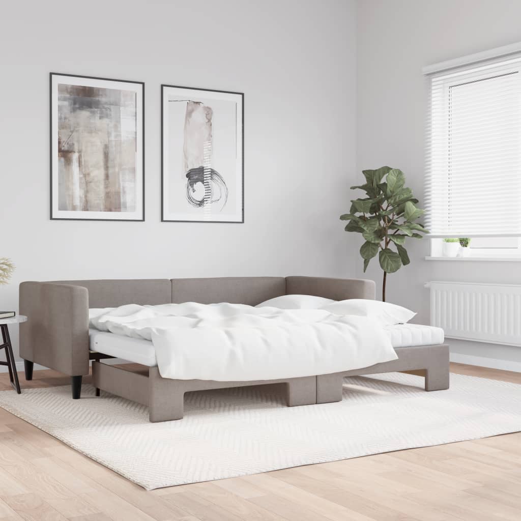 vidaXL Sofa rozsuwana z materacami, kolor taupe, 90x200 cm, tkanina