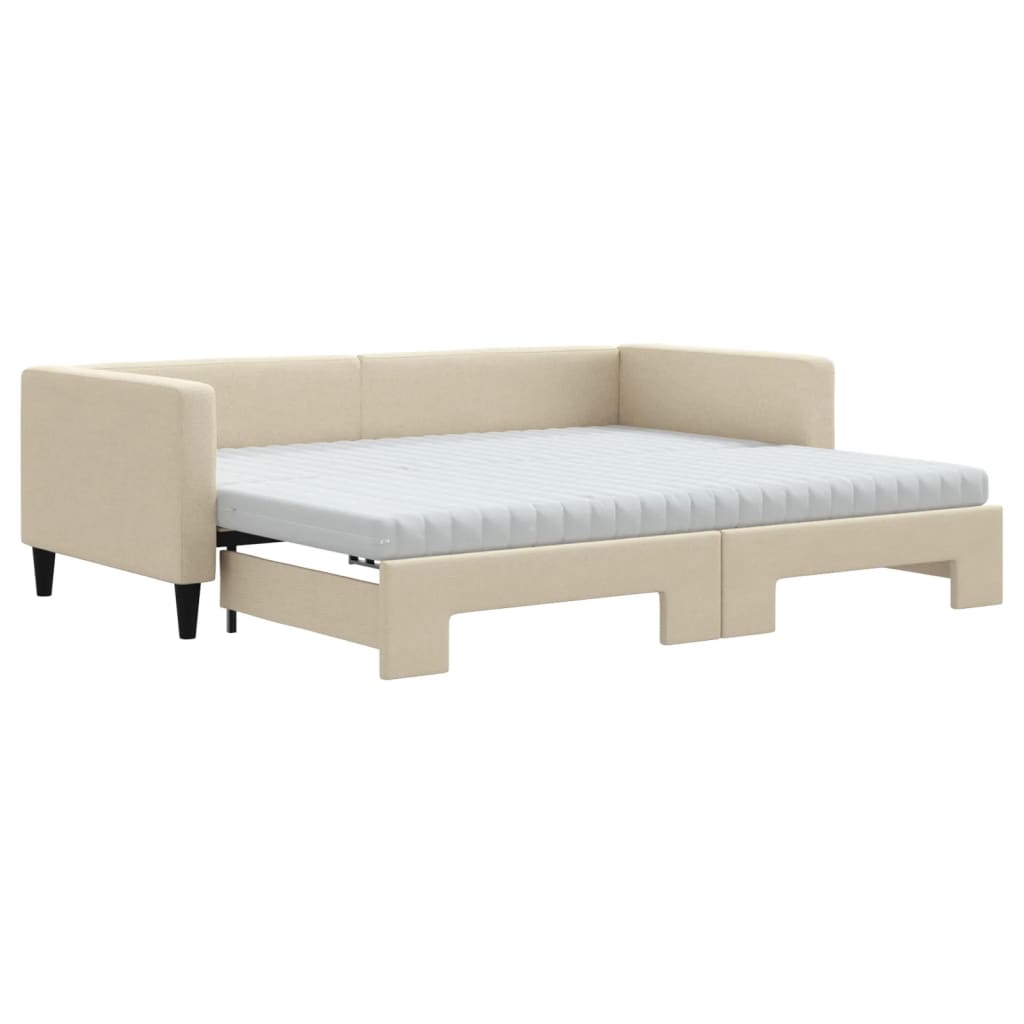 vidaXL Sofa rozsuwana z materacami, kremowa, 90x200 cm, tkanina