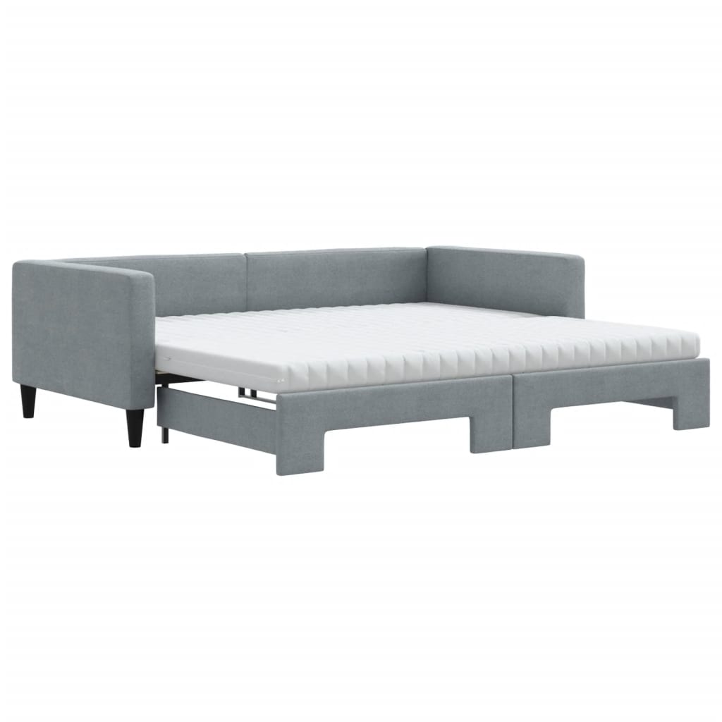 vidaXL Sofa rozsuwana z materacami, jasnoszara, 100x200 cm, tkanina
