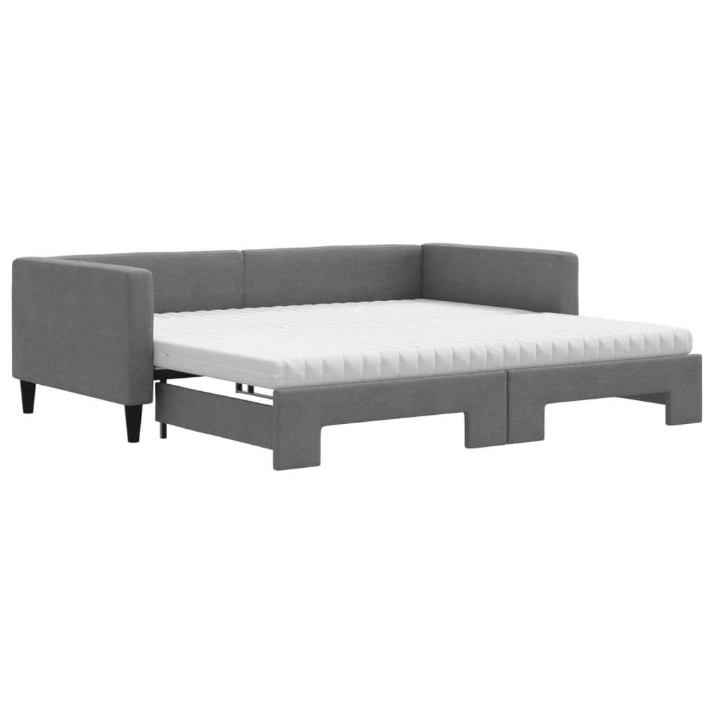vidaXL Sofa rozsuwana z materacami, ciemnoszara, 100x200 cm, tkanina