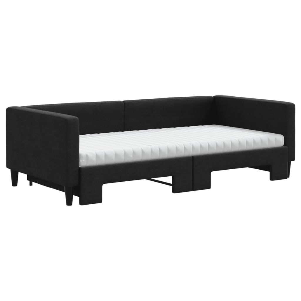 vidaXL Sofa rozsuwana z materacami, czarna, 100x200 cm, tkanina