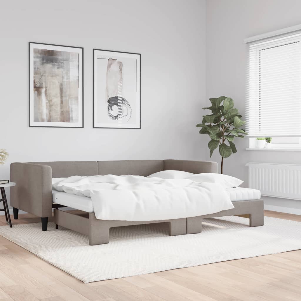 vidaXL Sofa rozsuwana z materacami, kolor taupe, 100x200 cm, tkanina