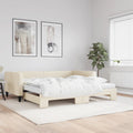 vidaXL Sofa rozsuwana z materacami, kremowa, 100x200 cm, tkanina