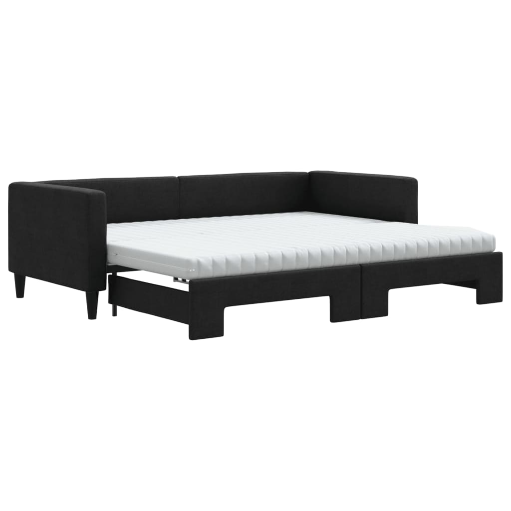 vidaXL Sofa rozsuwana z materacami, czarna, 90x190 cm, tkanina
