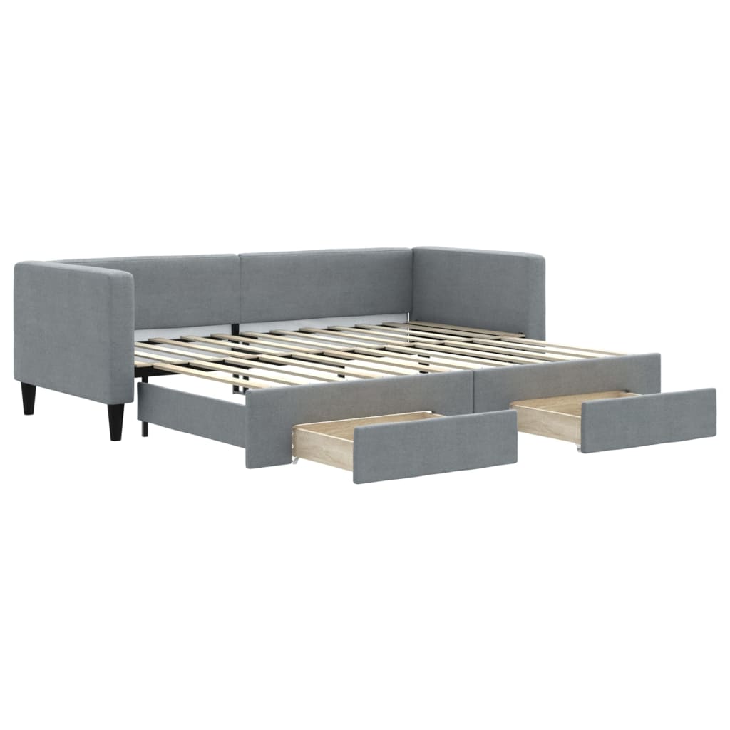 vidaXL Sofa rozsuwana z szufladami, jasnoszara, 80x200 cm, tkanina