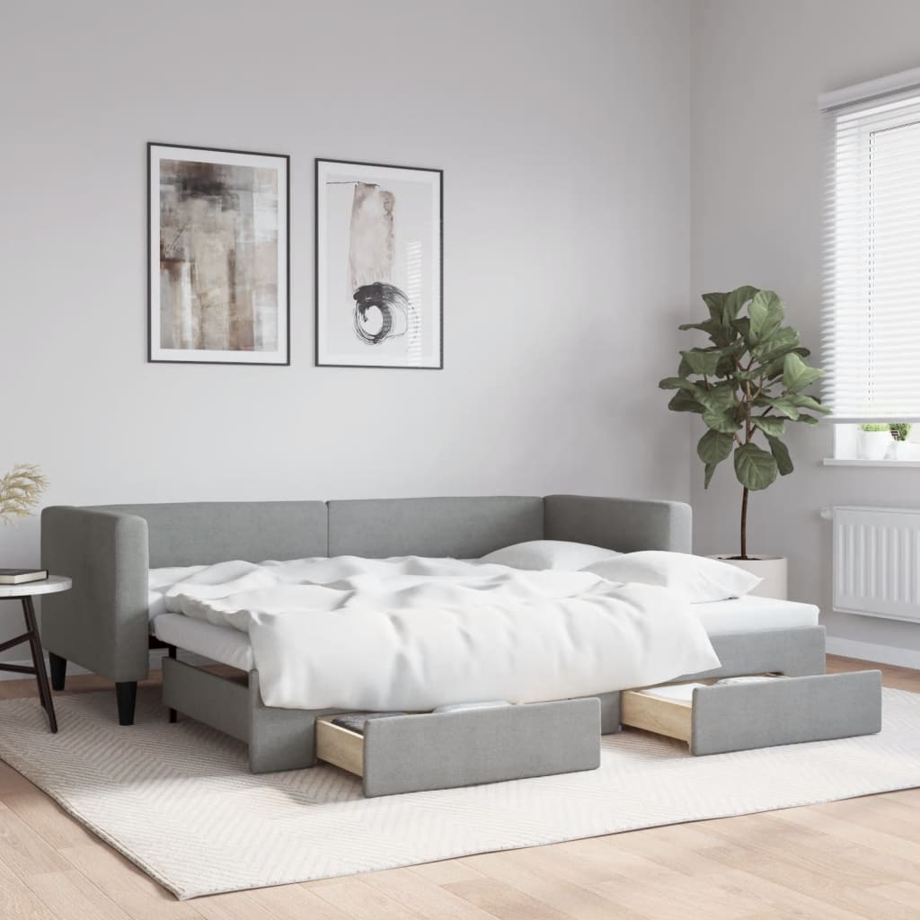 vidaXL Sofa rozsuwana z szufladami, jasnoszara, 80x200 cm, tkanina