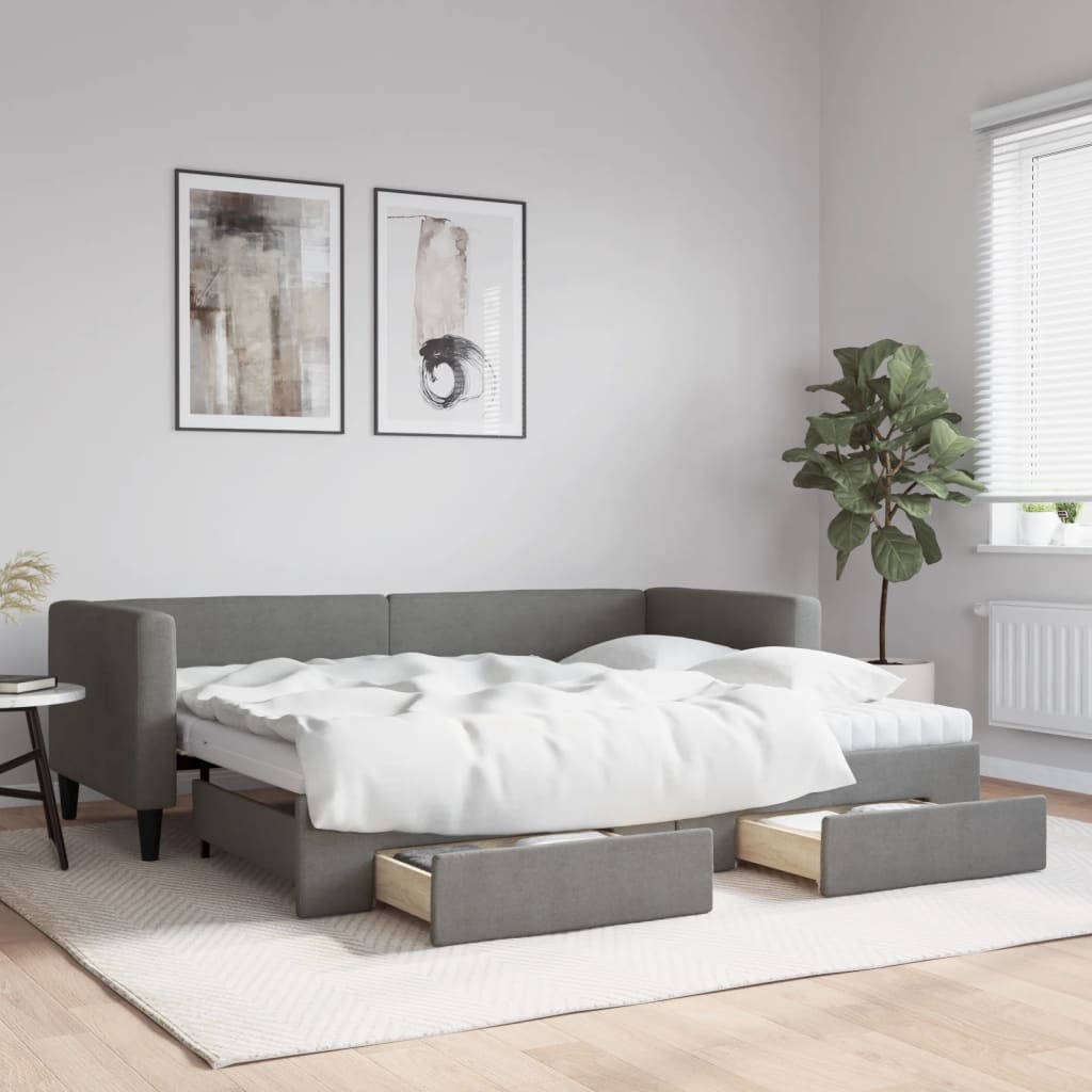 vidaXL Sofa rozsuwana z szufladami, ciemnoszara, 80x200 cm, tkanina