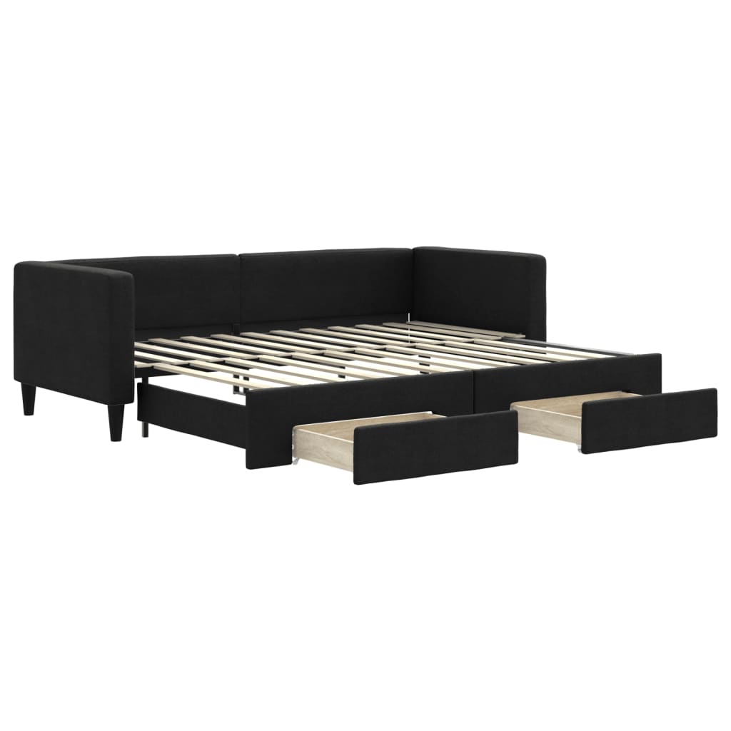 vidaXL Sofa rozsuwana z szufladami, czarna, 80x200 cm, tkanina