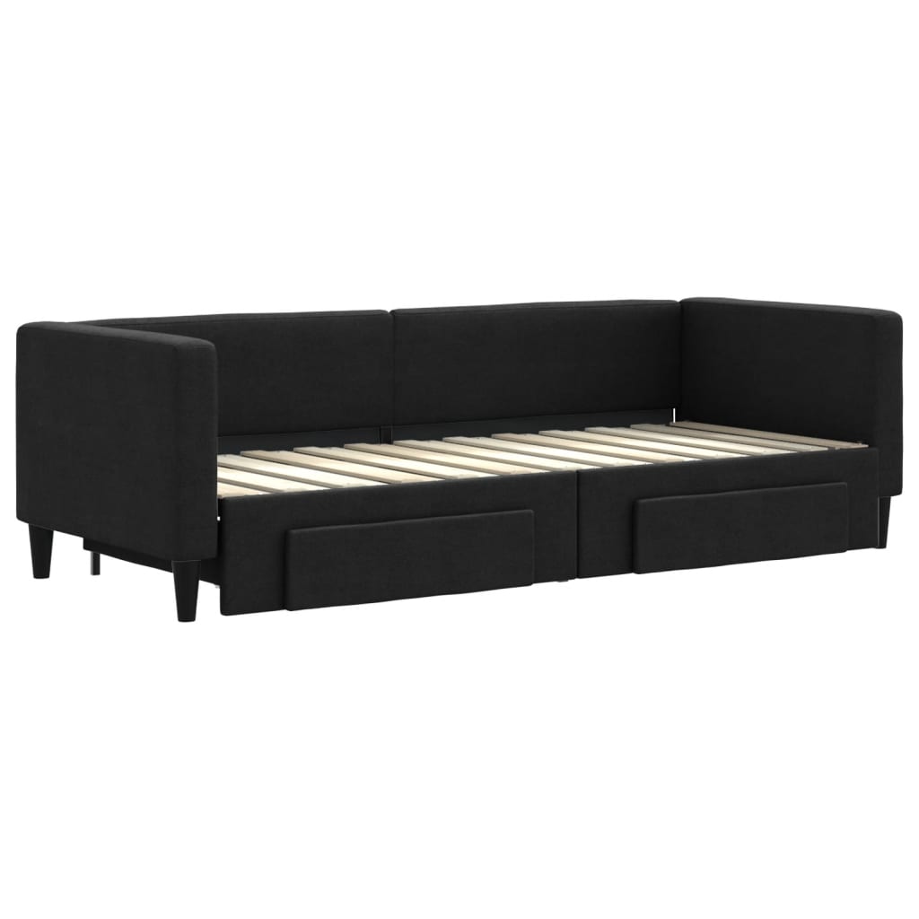 vidaXL Sofa rozsuwana z szufladami, czarna, 80x200 cm, tkanina